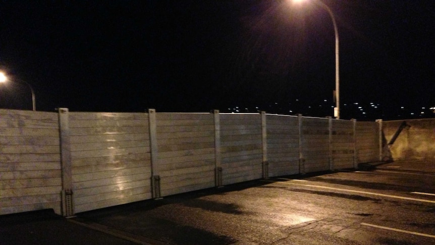 Flood gates stand ready on the Charles Street Bridge in Launceston