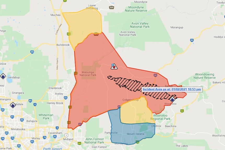Bushfire map for Perth Hills.