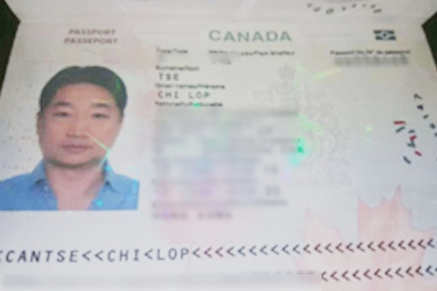 a photo of Tse Chi Lop's Canadian passport with the demographic details blurred out an image of him wearing a blue shirt