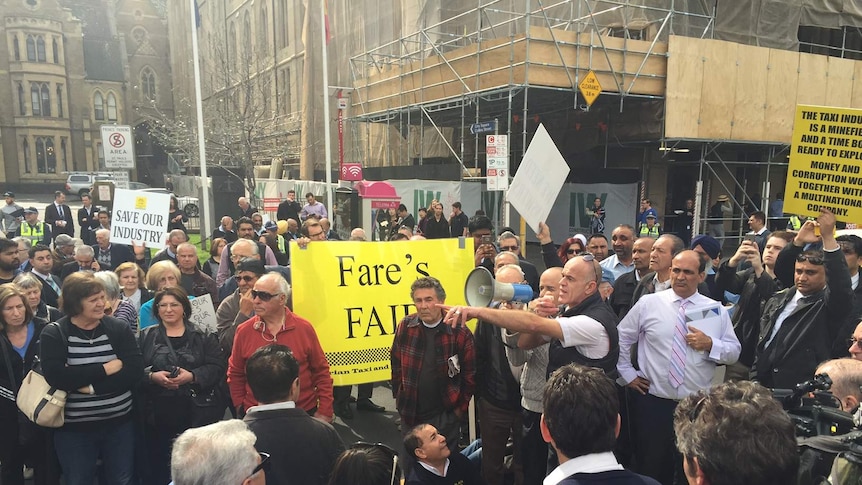 Victorian taxi drivers protest in Flinders Street, Melbourne