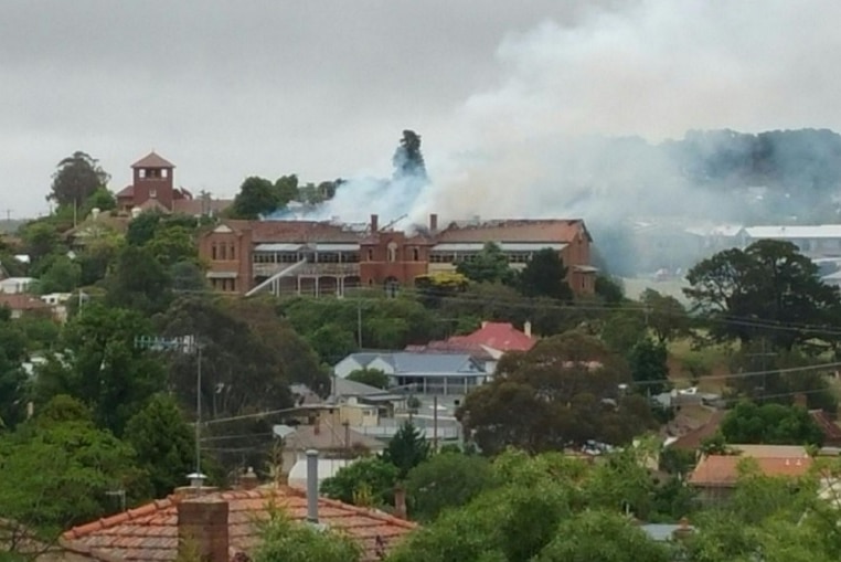 Smoke billowing from the old orphanage in Goulburn.