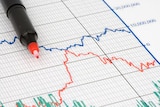 A red pen rests next to a business graph