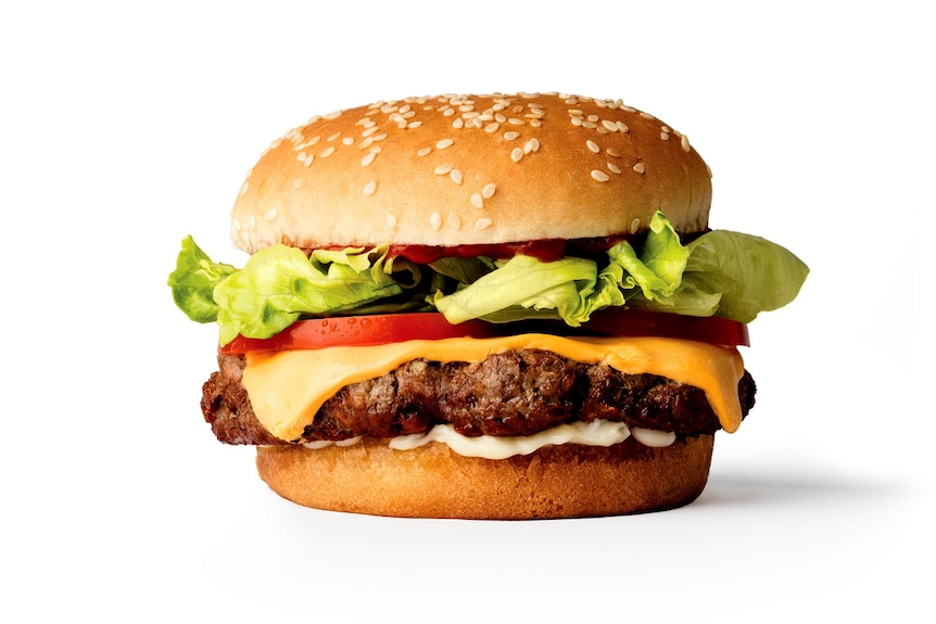 A promotional photo for the Impossible Whopper sold at Burger King.