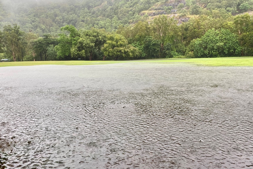 Floodwater over a park.