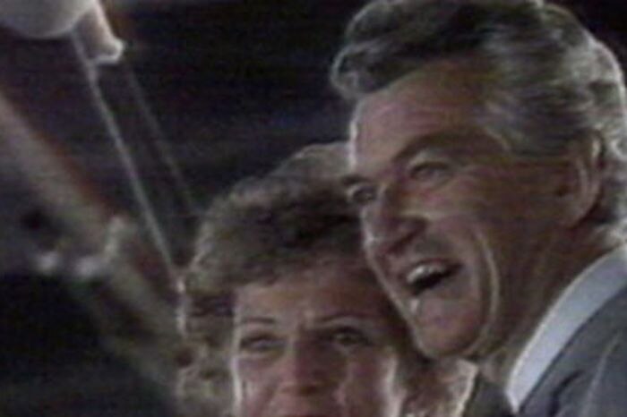 Bob and Hazel Hawke celebrate his 1983 election win.