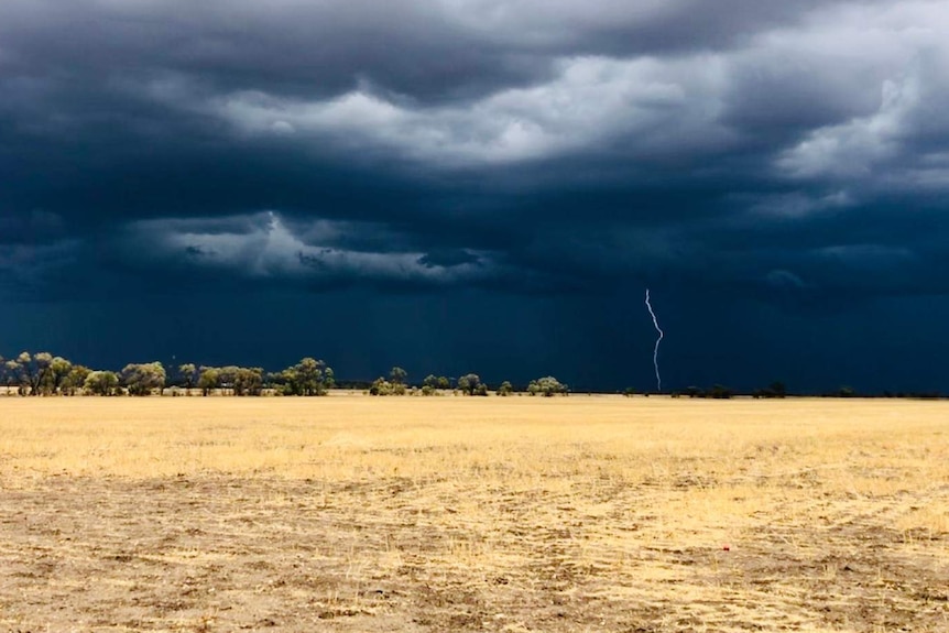 Storm clouds over a dry landscape