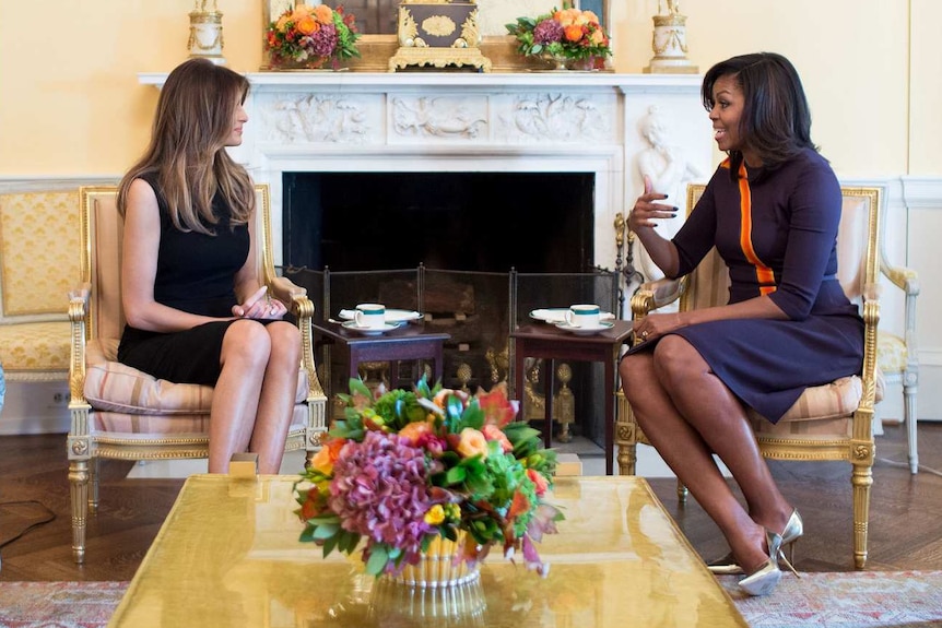 Melania Trump meets Michelle Obama for tea in the White House.