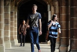 A university student walks on campus at Melbourne University.