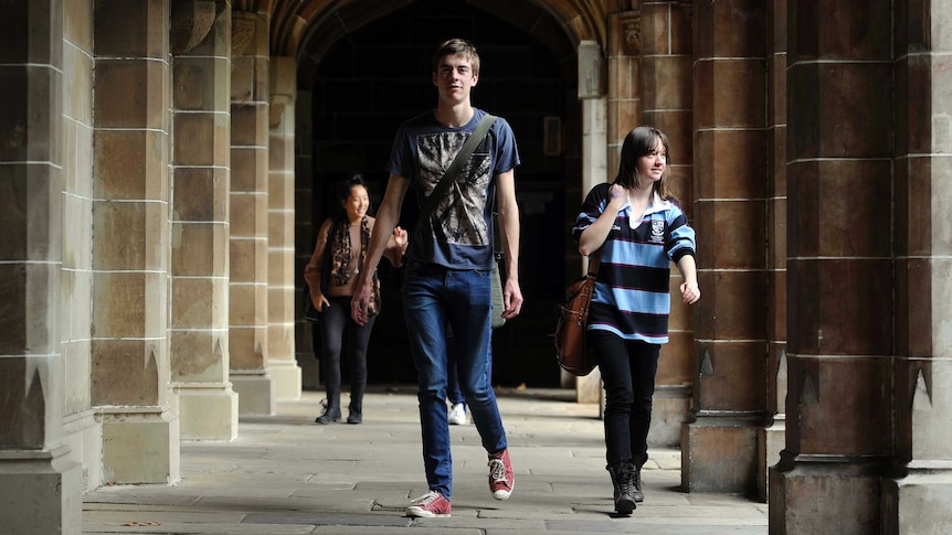 A university student walks on campus at Melbourne University.
