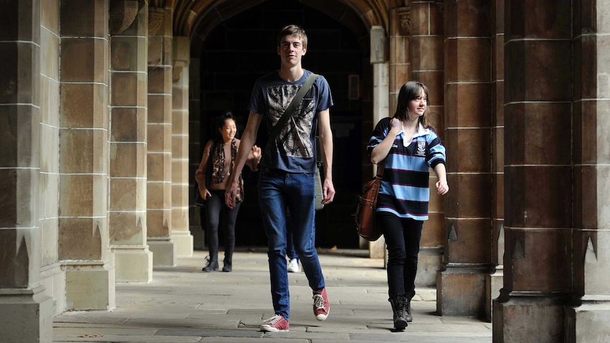 University students walk on campus at Melbourne University