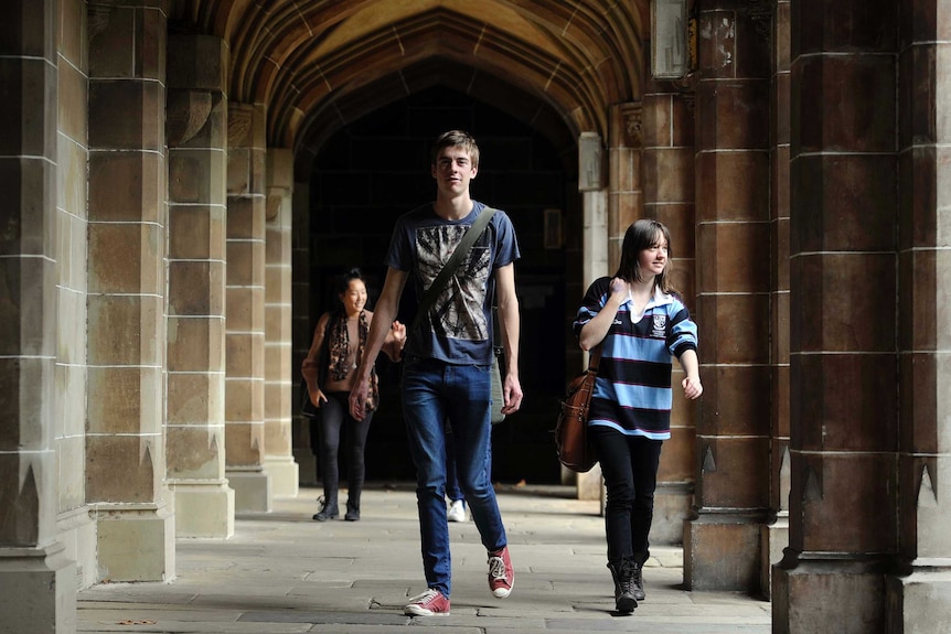 A university student walks on campus at Melbourne University.