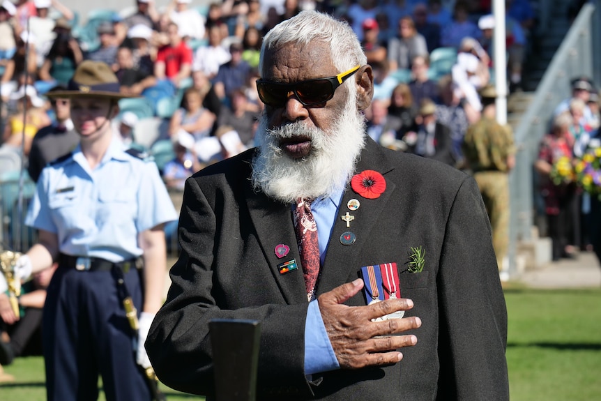 An Aboriginal serviceman at the Anzac Day Service in Coffs Harbour.