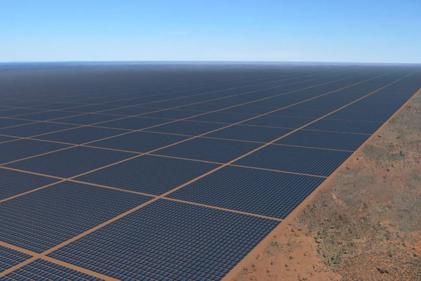 A computer generated image of Sun Cable's proposed solar farm in NT.