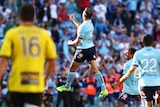 Sydney's Richard Garcia celebrates a goal for Sydney FC over Wellington Phoenix.