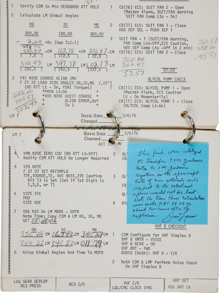 The Lunar Module Systems Activation Checklist of the ill-fated Apollo 13