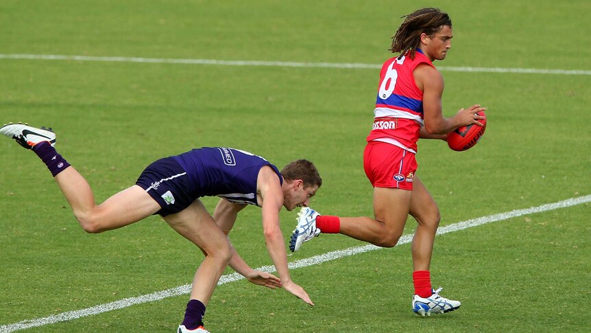 Luke Dahlhaus adds some dash for the Bulldogs.