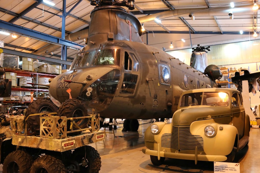 A Chinook helicopter on display during the Australian War Memorial's Big things in Store event