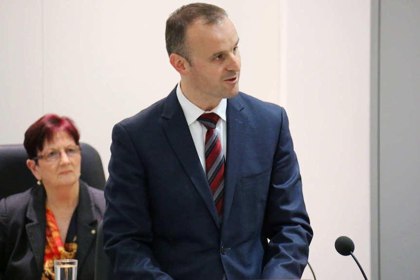 Newly-elected ACT Chief Minister Andrew Barr accepts his appointment in the ACT Legislative Assembly.