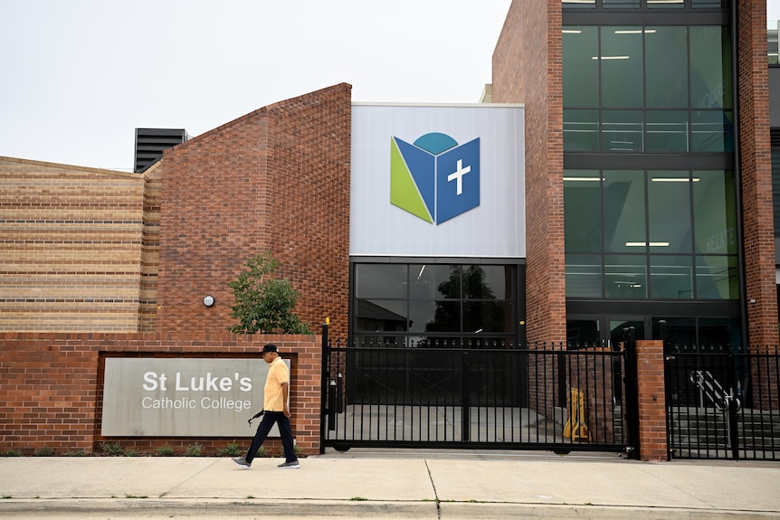 an outside shot of St Luke’s Catholic College at Marsden Park in Sydney which has tested positive for asbestos