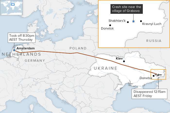 Map of MH17 route