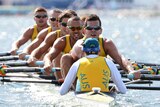 Team Australia competes in the men's eight repechage at Eton Dorney during the London Olympic Games.