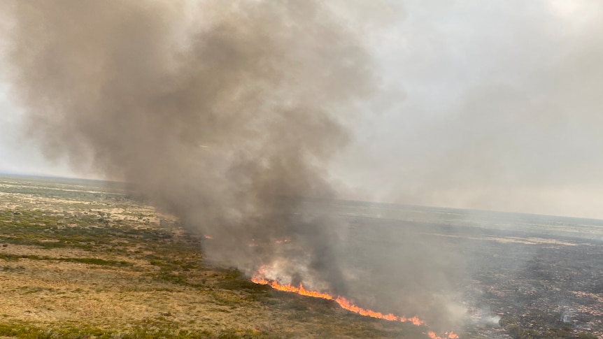 an aerial view of an outback bushfire