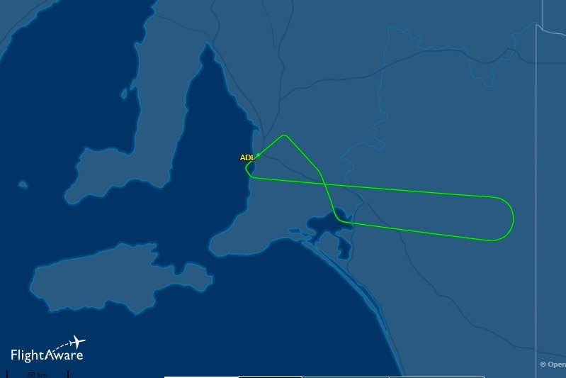Map of a Virgin Australia flight bound for Canberra which returned to Adelaide.
