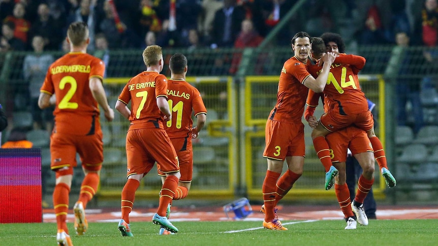 Belgium celebrates goal against Ivory Coast