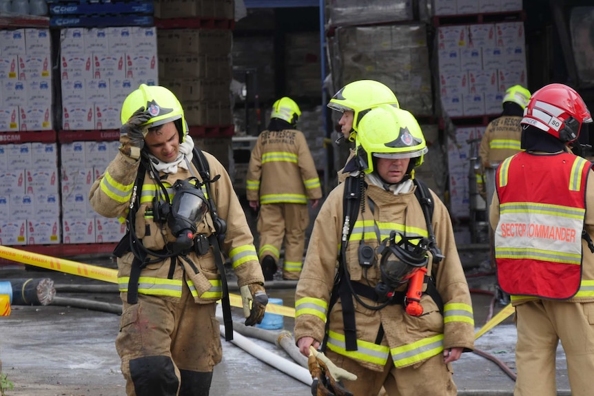 Fire crews working at the scene of a factory fire at Auburn.