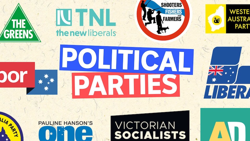 A collage of political party logos.