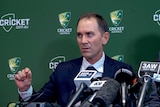 Justin Langer speaks to the media on May 3, 2018 as the new Australian men's cricket coach.