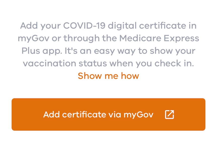 A menu in the Service Victoria app for adding a COVID-19 certificate