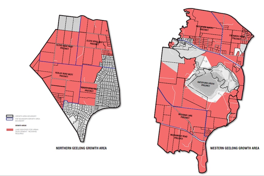 Map showing new growth areas in Geelong.