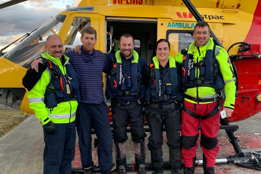 Michael Bowman with his rescue team in Hobart