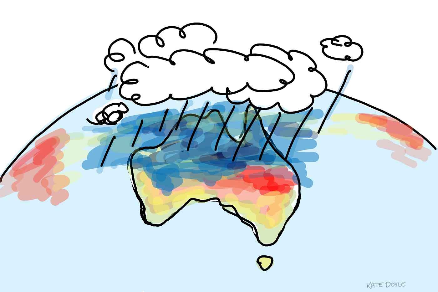 Drawing of clouds over northern Australia.