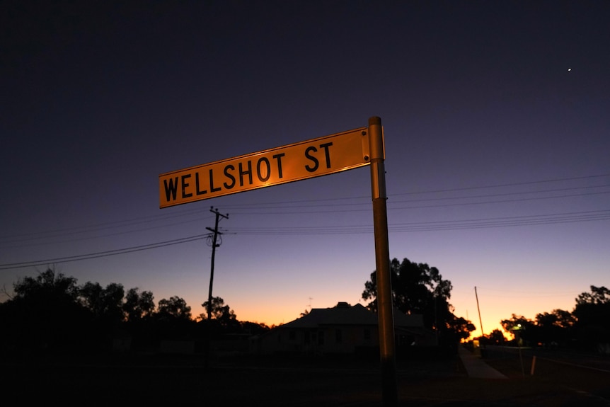 Street sign saying wellshot street at sunset