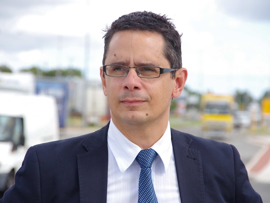 Shadow treasurer Ben Wyatt in Kewdale on one of WA's busy trucking routes