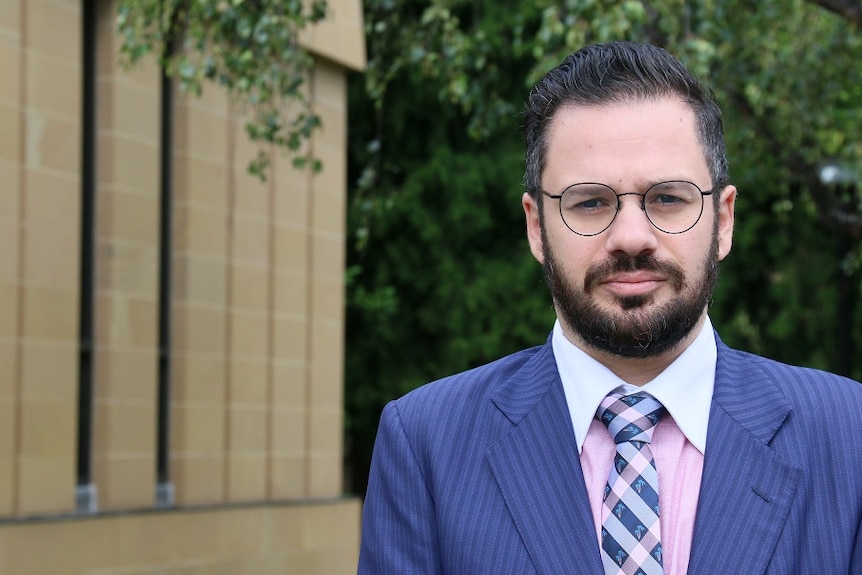 Sebastian Buscemi photographed outside the Supreme Court in Hobart.