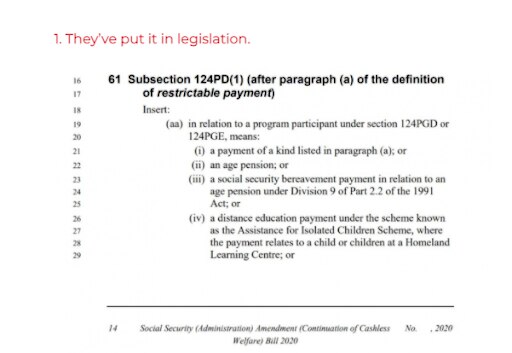 Legislation in black text. Red annotation reads: "1. They've put it in legislation"
