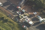 An aerial shot of a car crash scene.