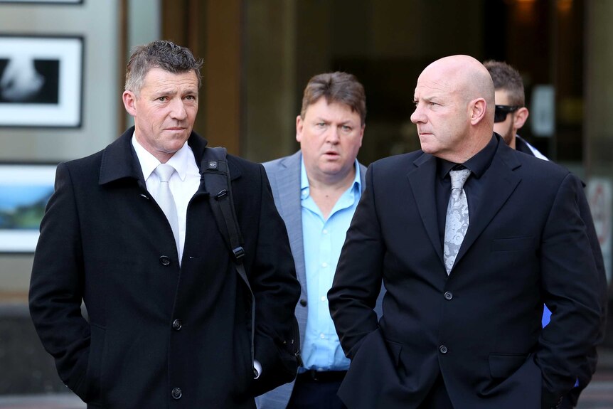 Channel 7 journalist David Richardson and security guard Scott Mcllveena leave Sydney siege inquest
