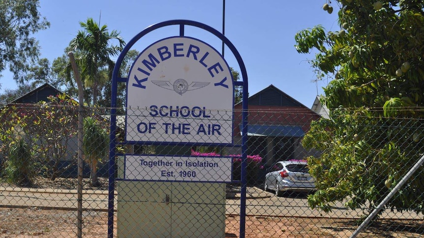 The sign at the home base for Kimberley School of the Air, in Derby