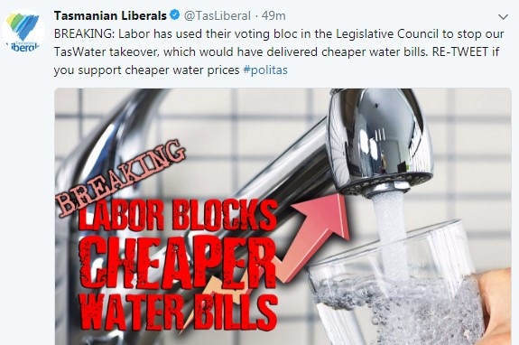 Tasmanian Liberals tweet on TasWater decision