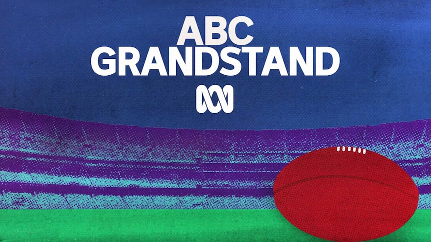 Graphic of football on lawn in stadium with headline ABC Grandstand