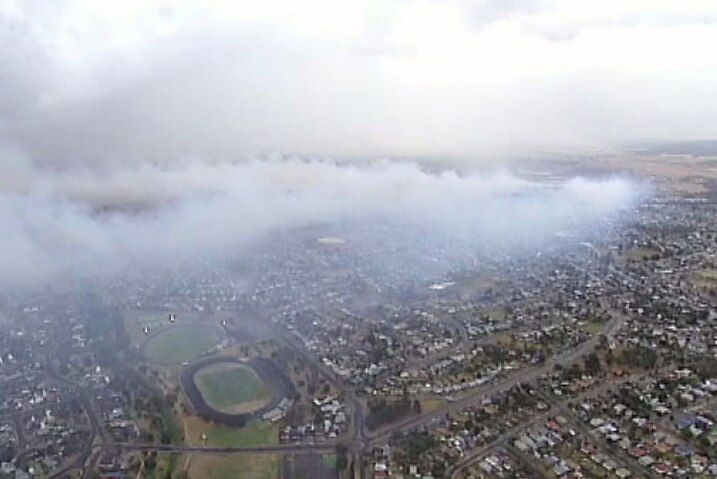 Aerial view of smoke from the Hazelwood mine fire