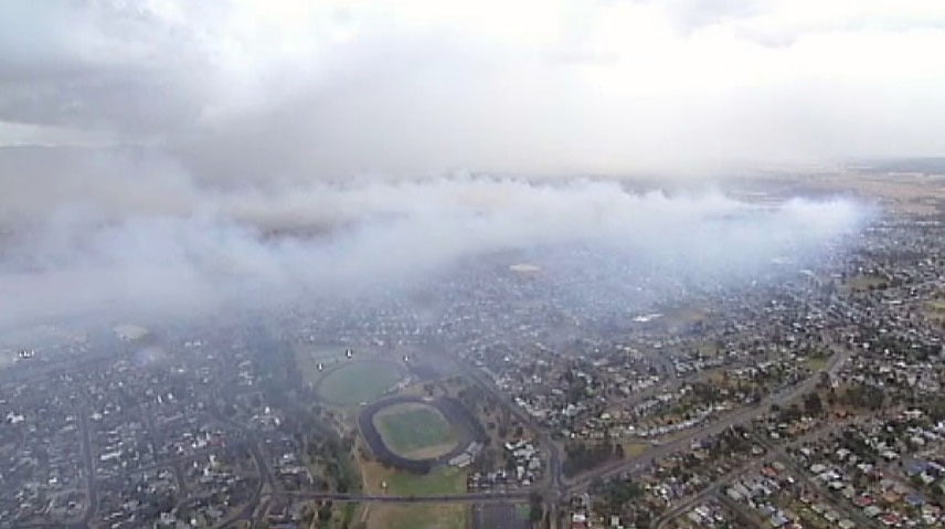 Aerial view of smoke from Hazelwood mine fire