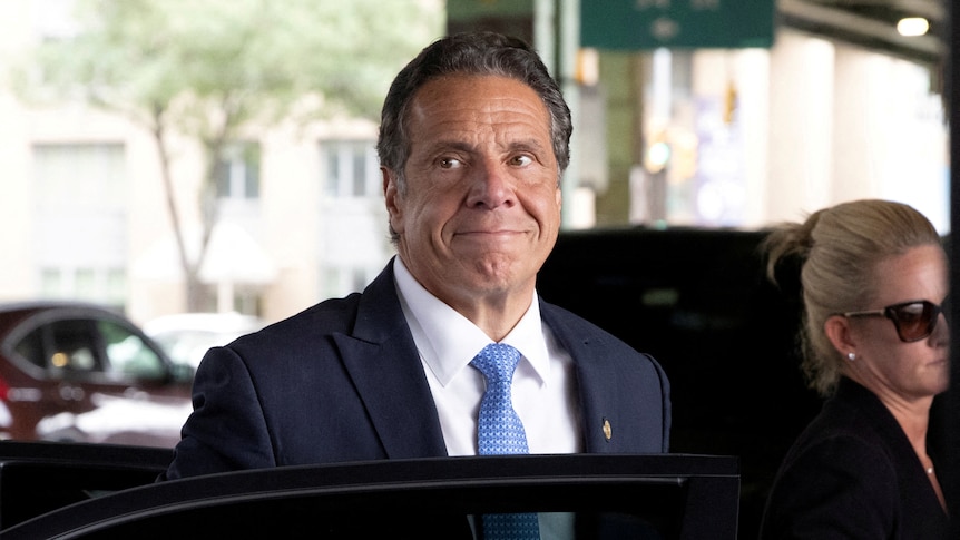 Former NY governor Andrew Cuomo just after announcing his resignation in August 2021.