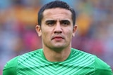Tim Cahill warms up before the Asian Cup final