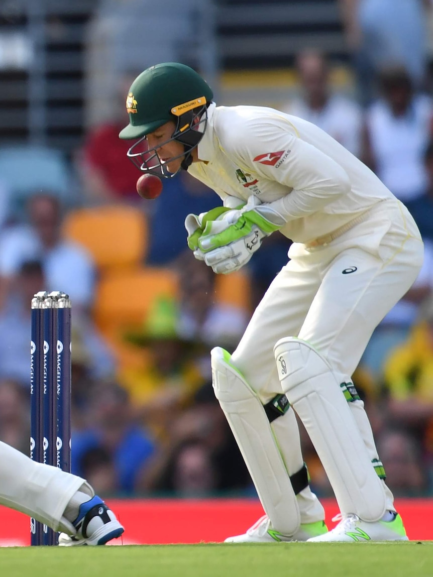 Tim Paine dropping James Vince while behind the stumps on day one at the Gabba.