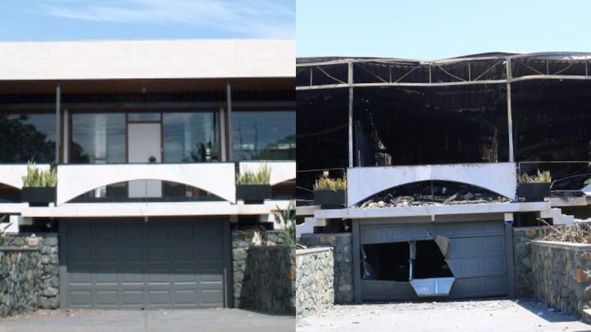 The modernist Paganin House, before and after it was gutted by fire.